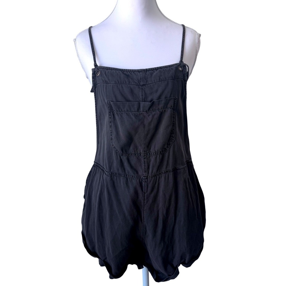 Billabong Romper Overalls Grey/Black Washed Cotton Short Jumpsuit Sz M
